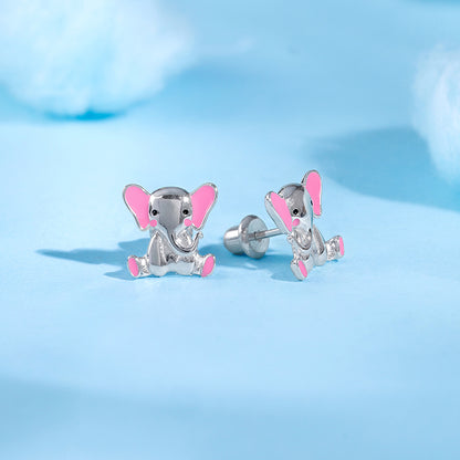 Silver Cute Elephant Kids Studs