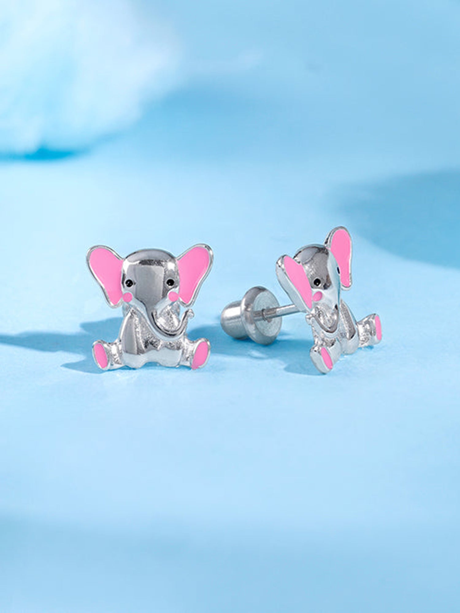 Silver Cute Elephant Kids Studs