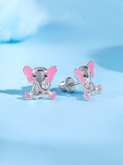 Silver Cute Elephant Kids Studs