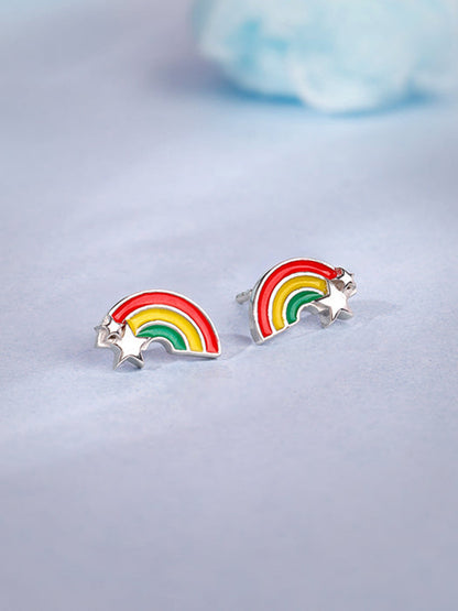 Silver Rainbow Hug Kids Studs
