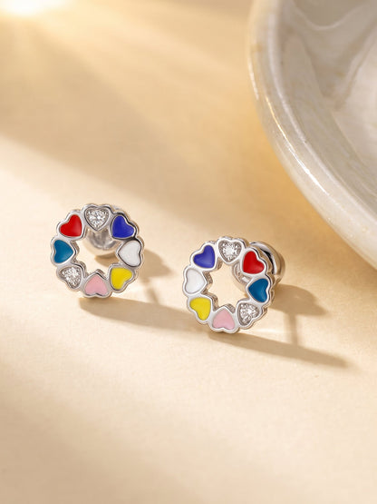 Silver Full of Hearts Kids Stud Earrings