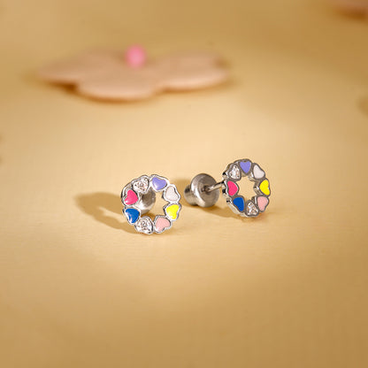 Silver Full of Hearts Kids Stud Earrings