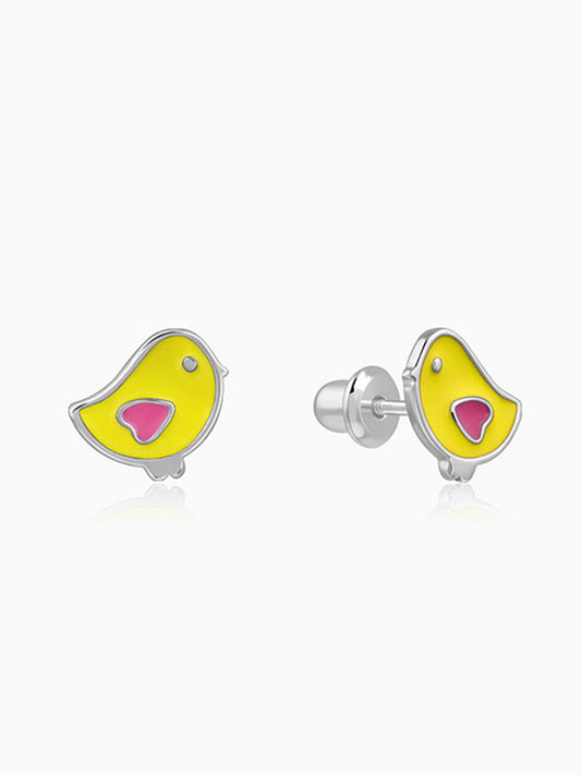 Silver Tweety Bird Kids Stud Earrings