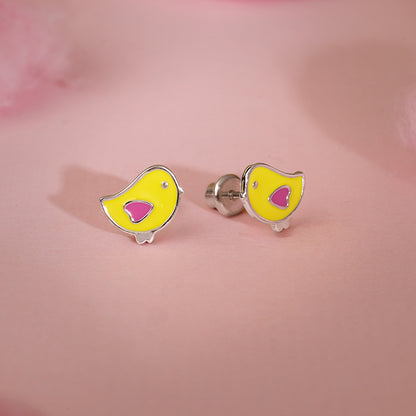 Silver Tweety Bird Kids Stud Earrings