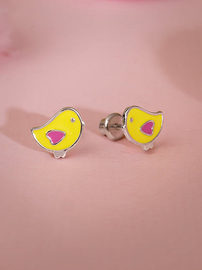 Silver Tweety Bird Kids Stud Earrings
