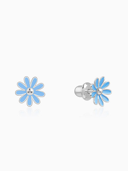 Silver Blue Daisy Kids Studs
