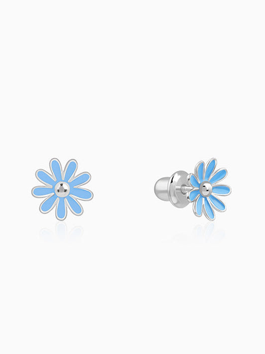Silver Blue Daisy Kids Studs