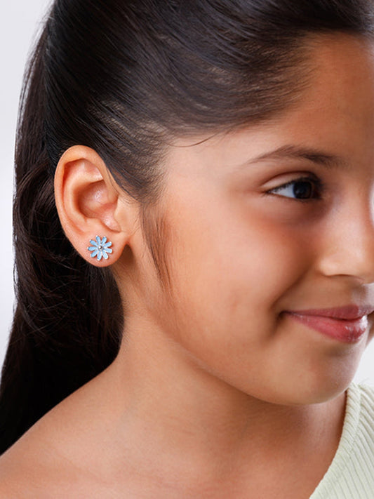 Silver Blue Daisy Kids Studs