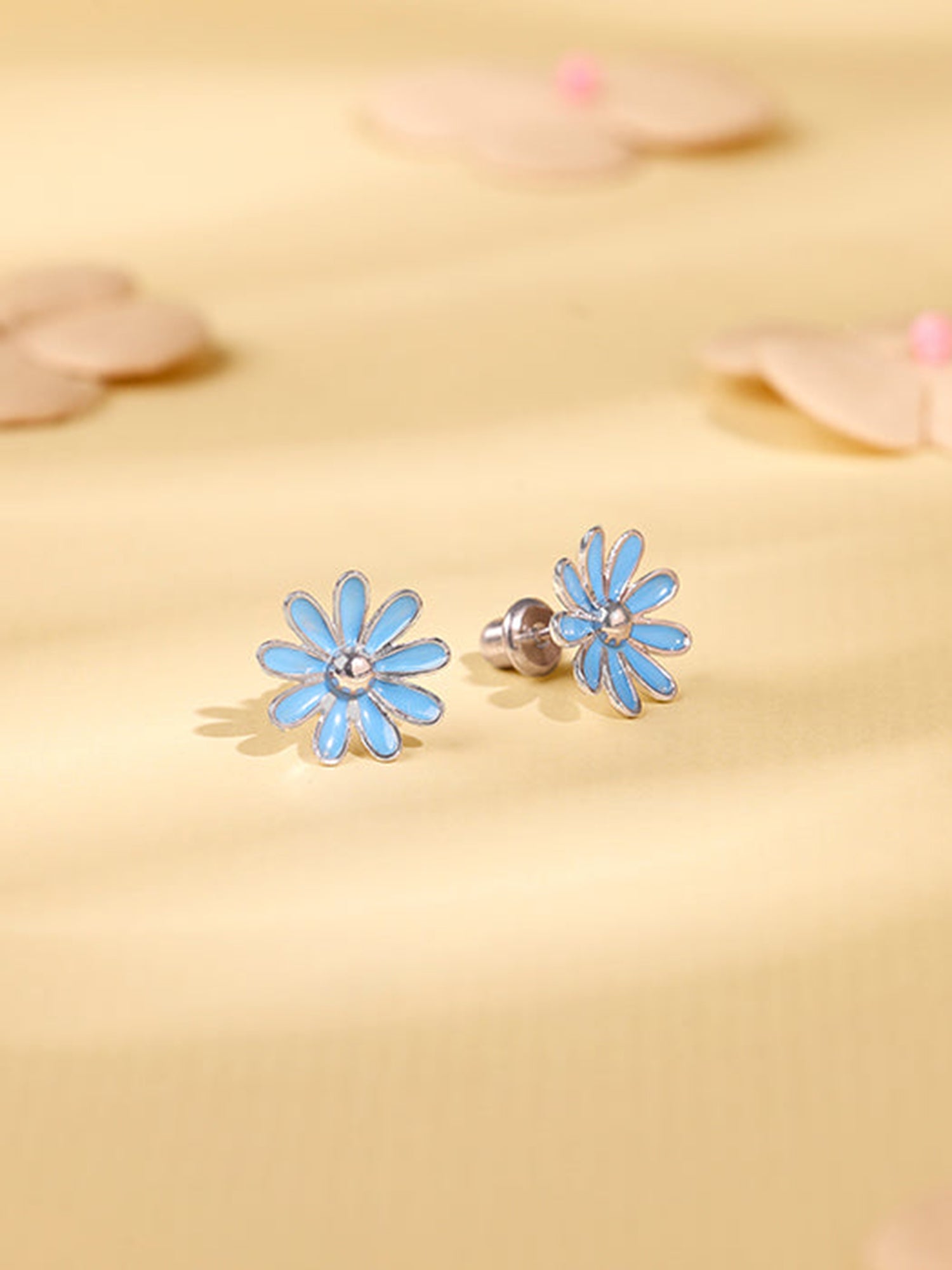 Silver Blue Daisy Kids Studs
