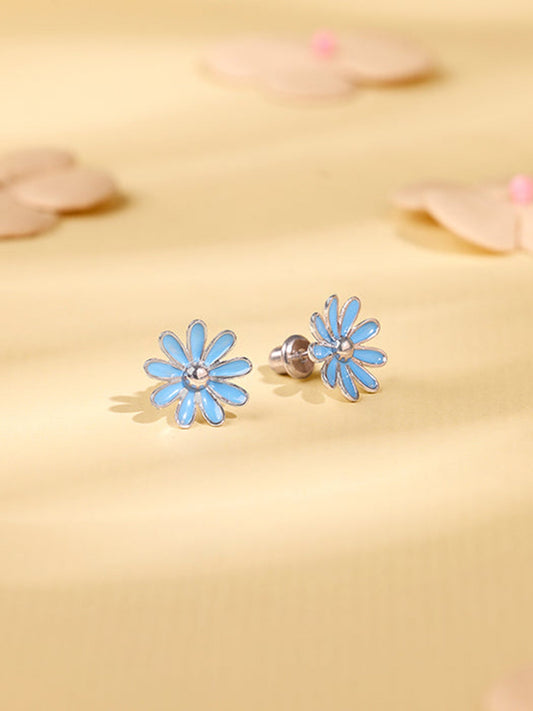 Silver Blue Daisy Kids Studs