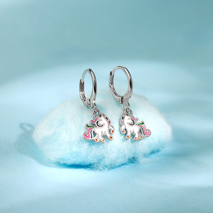 Silver The Unicorn Hoop Kids Earrings