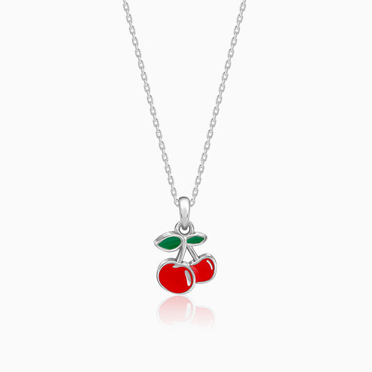 Silver Cherry Kids Pendant with Link Chain