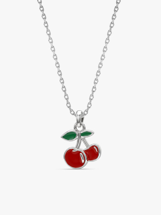 Silver Cherry Kids Pendant with Link Chain