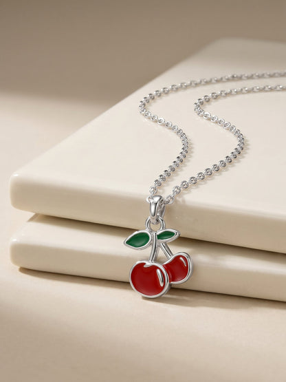 Silver Cherry Kids Pendant with Link Chain