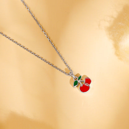 Silver Cherry Kids Pendant with Link Chain