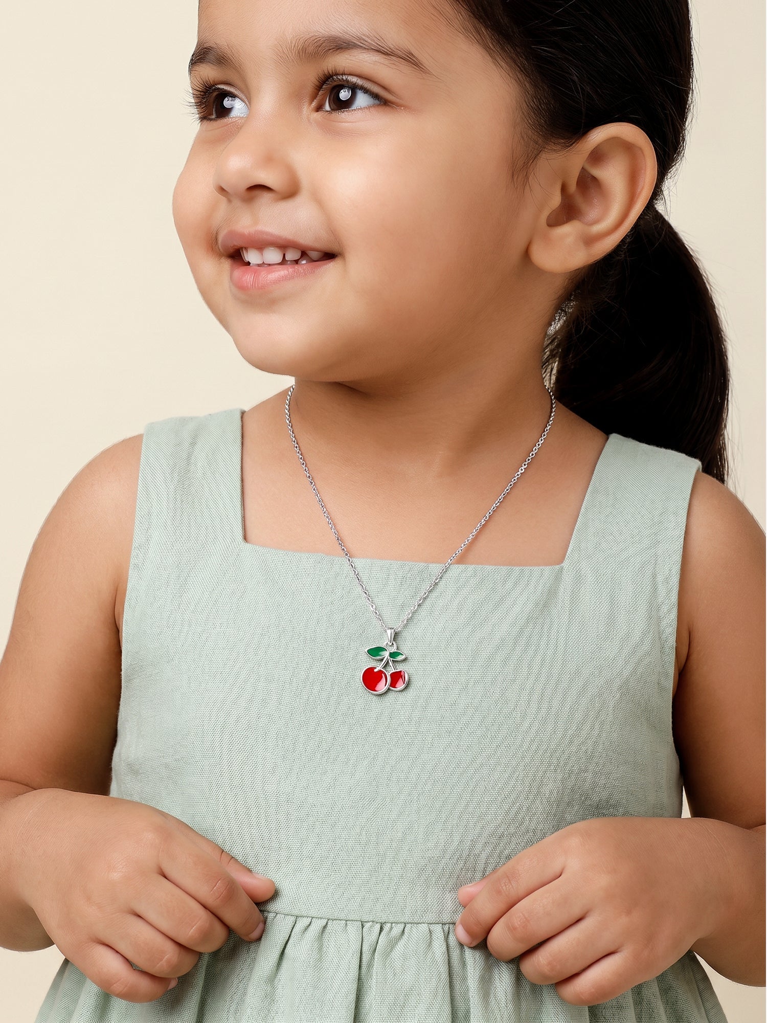 Silver Cherry Kids Pendant with Link Chain