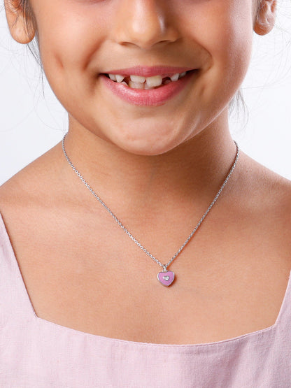 Silver Purple Heartie Kids Pendants With Link Chain