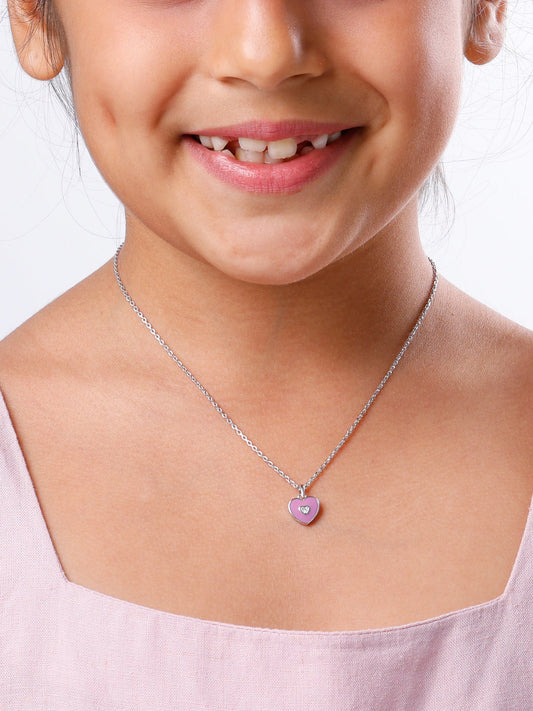 Silver Purple Heartie Kids Pendants With Link Chain