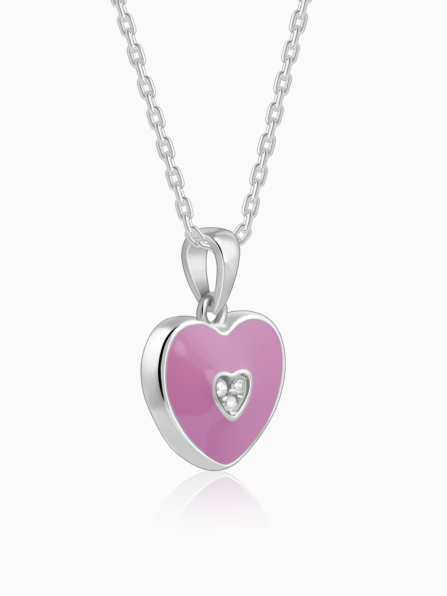 Silver Purple Heartie Kids Pendants With Link Chain