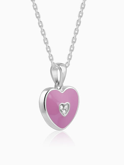 Silver Purple Heartie Kids Pendants With Link Chain