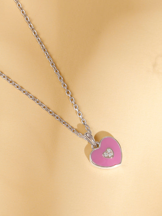 Silver Purple Heartie Kids Pendants With Link Chain