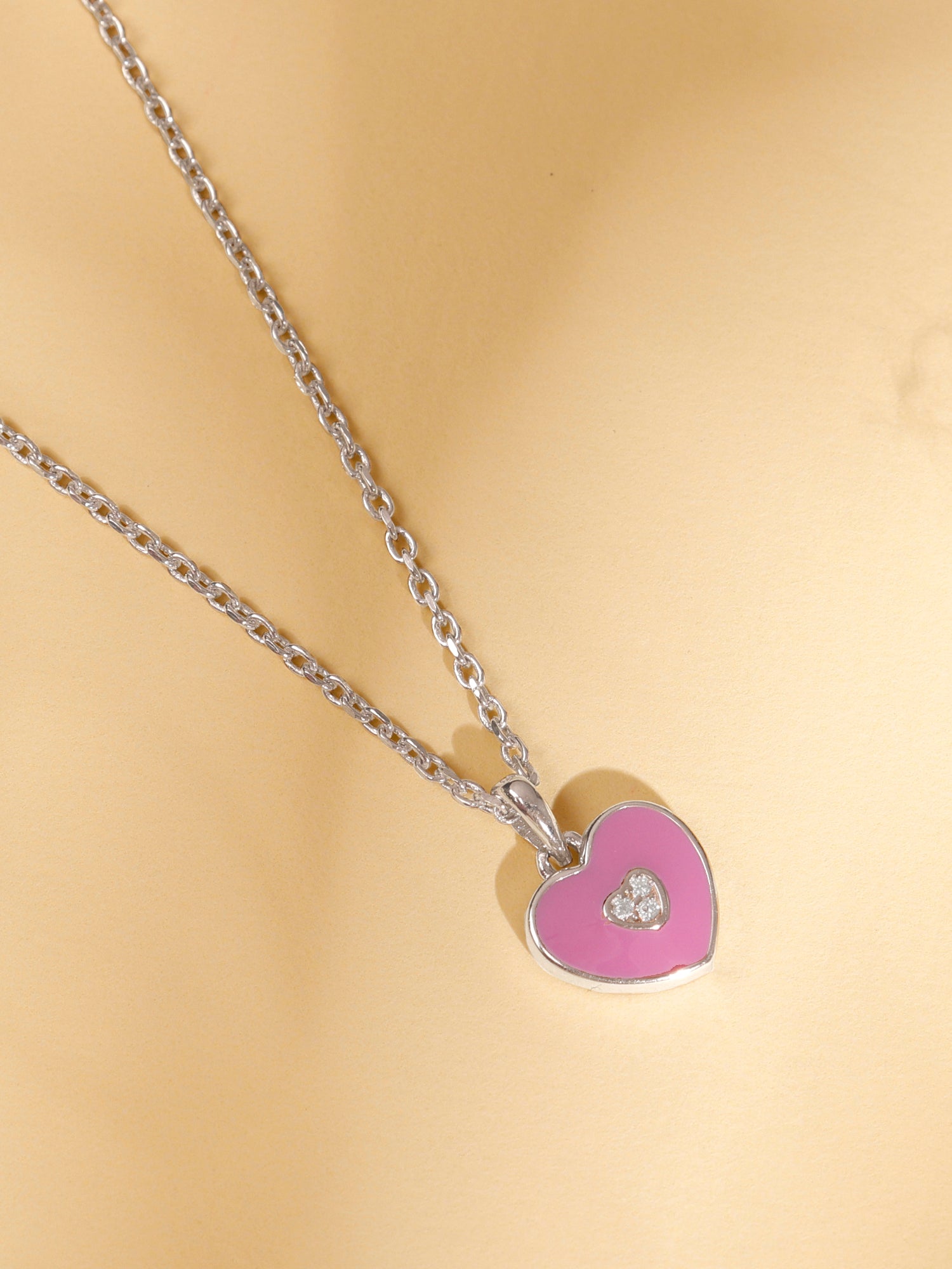 Silver Purple Heartie Kids Pendants With Link Chain