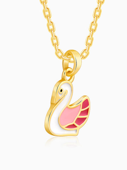 Golden Dainty Swan Kids Pendant with Link Chain