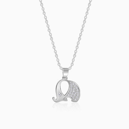 Silver Sparkling Elephant Kids Pendant With Link Chain