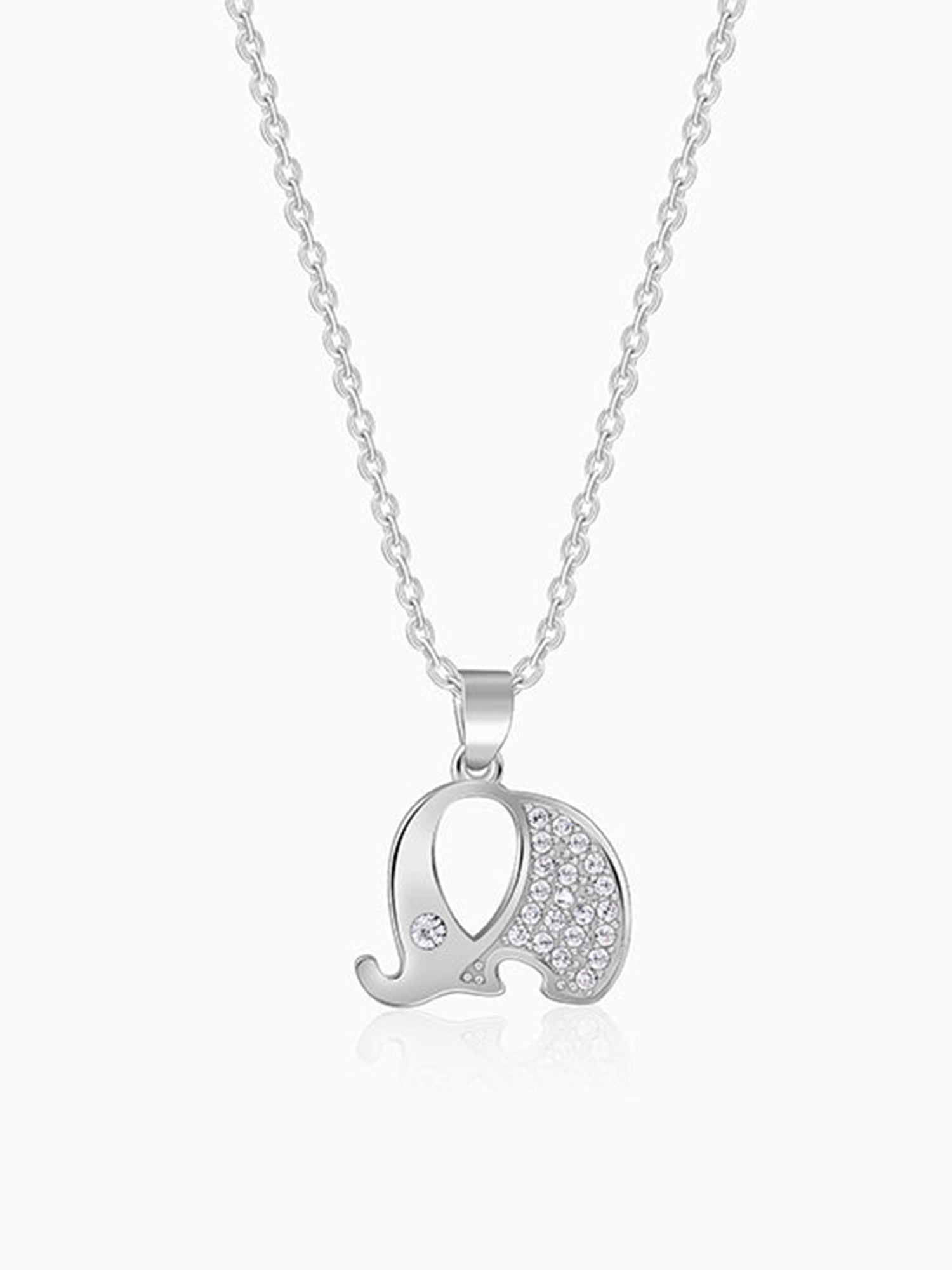 Silver Sparkling Elephant Kids Pendant With Link Chain