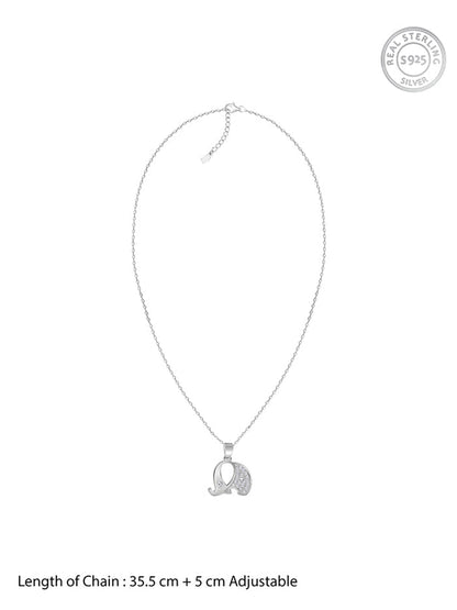 Silver Sparkling Elephant Kids Pendant With Link Chain