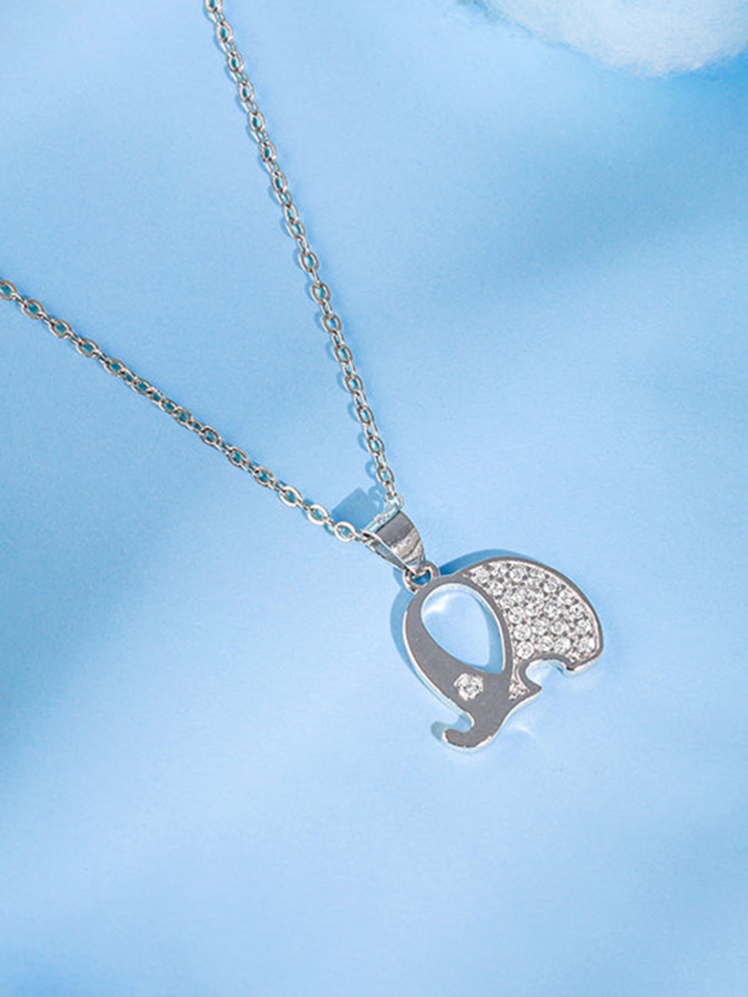 Silver Sparkling Elephant Kids Pendant With Link Chain