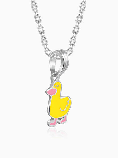 Silver Duckling Kids Pendant With Link Chain