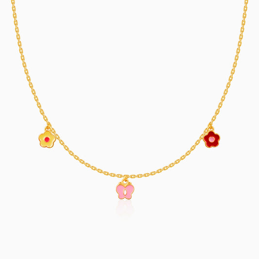 Golden Colourful Floret Kids Necklace
