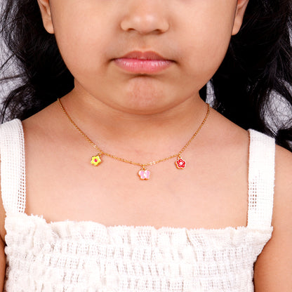 Golden Colourful Floret Kids Necklace