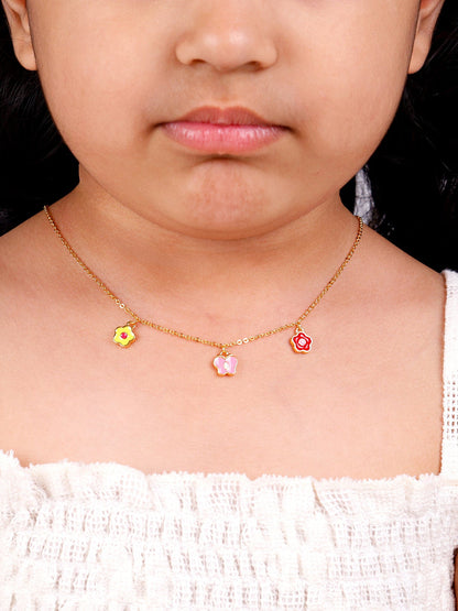 Golden Colourful Floret Kids Necklace