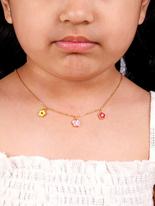 Golden Colourful Floret Kids Necklace