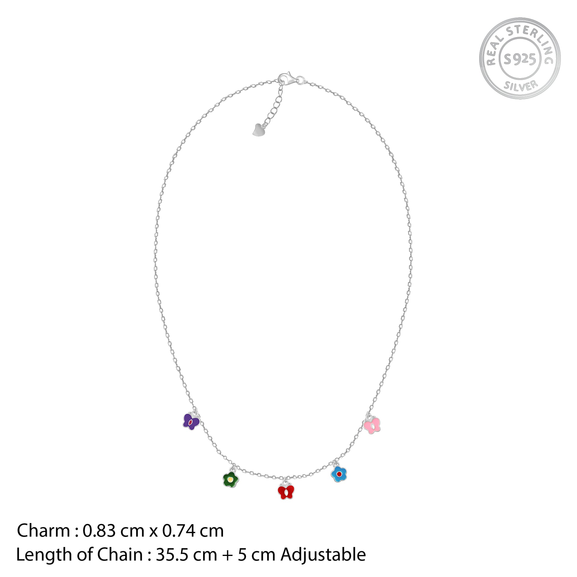Silver Colourful Flutter Kids Necklace- Silver Necklace For Kids