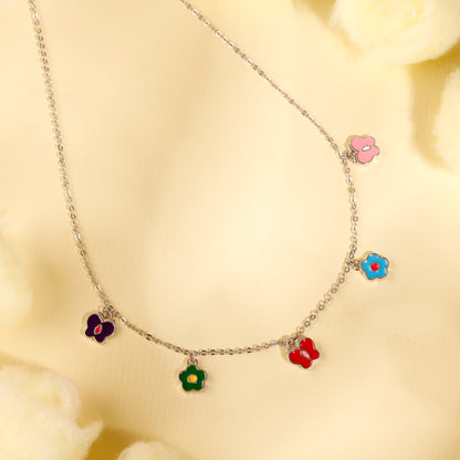 Silver Colourful Flutter Kids Necklace