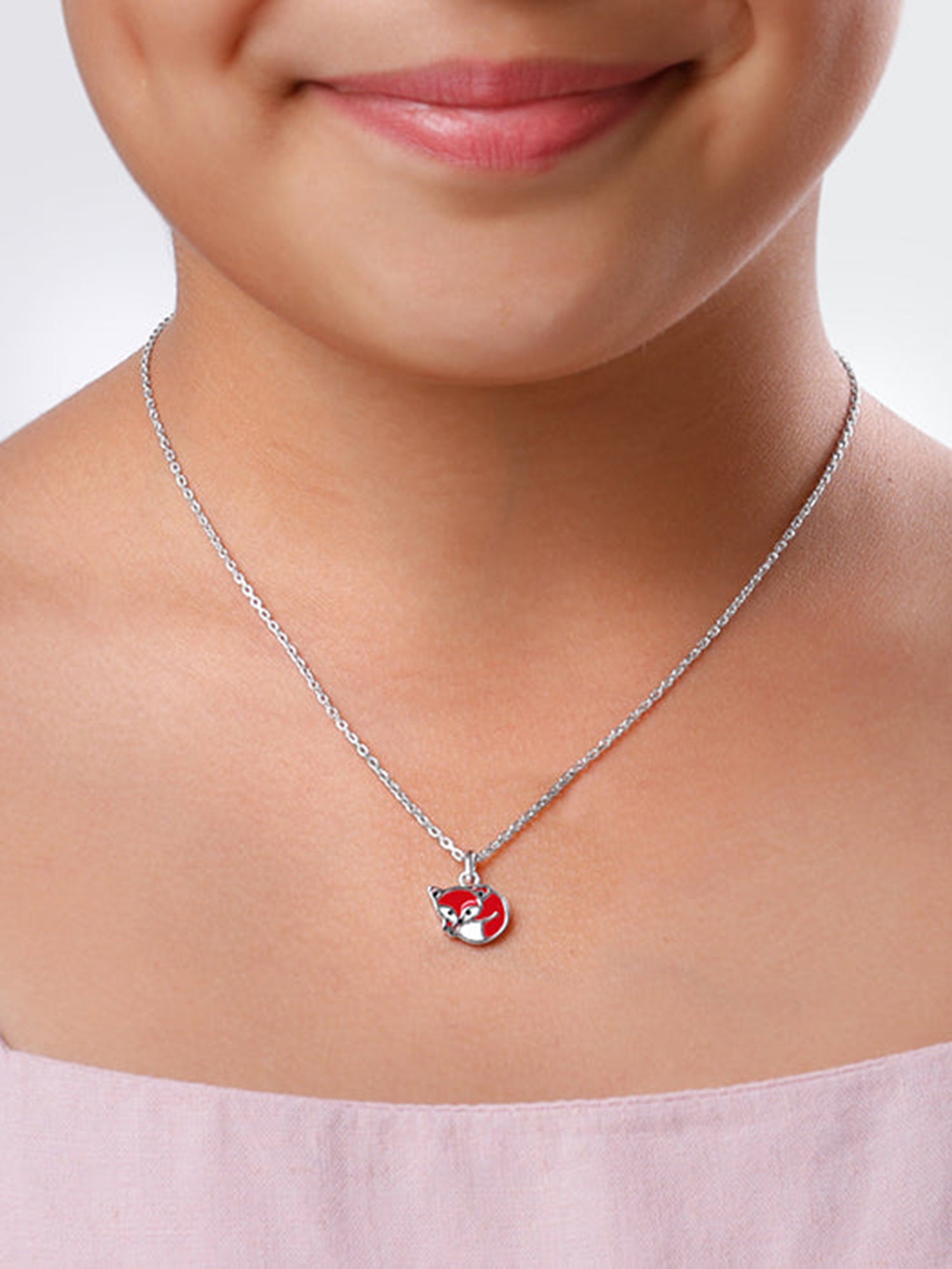 Silver Foxy Kids Pendant with Link Chain