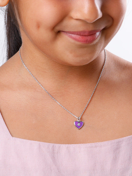 Silver Violet Heartie Kids Pendants With Link Chain