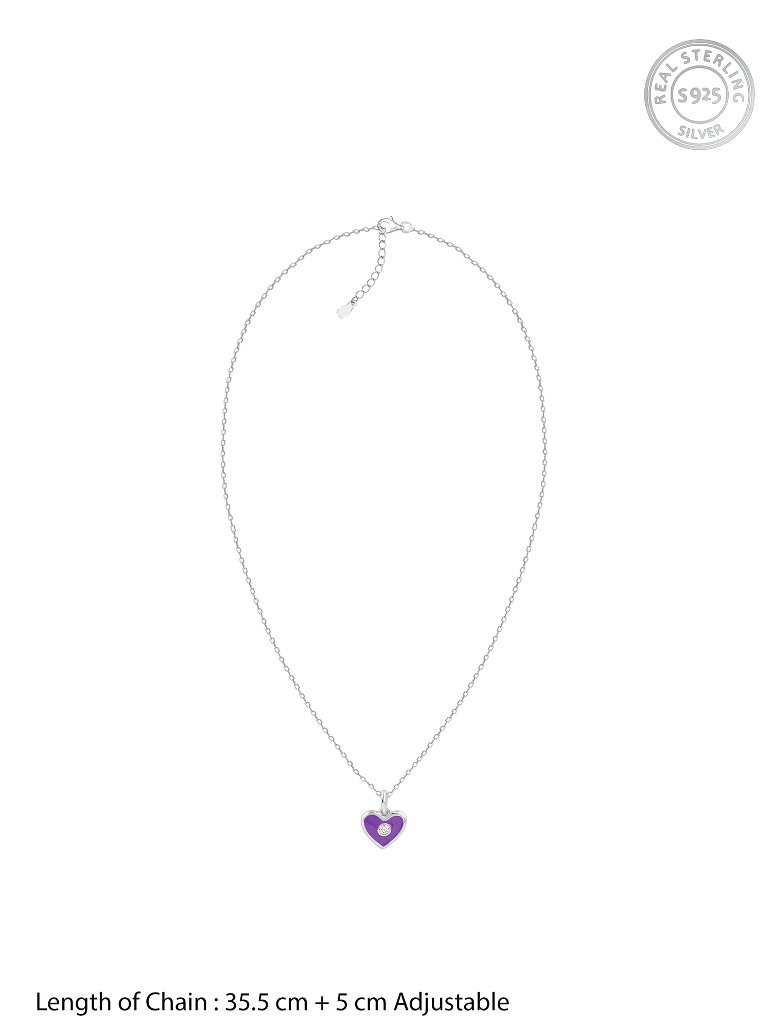 Silver Violet Heartie Kids Pendants With Link Chain
