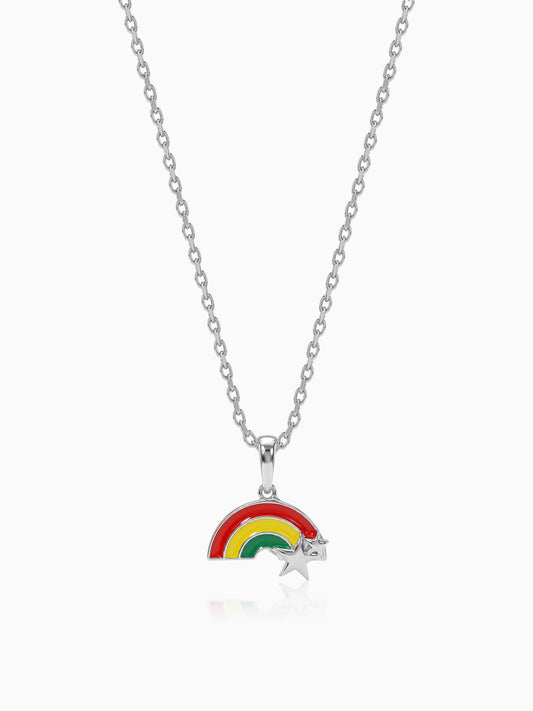Silver Rainbow Hug Kids Pendant With Link Chain