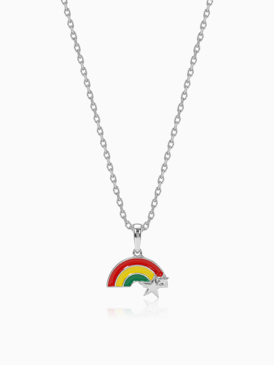 Silver Rainbow Hug Kids Pendant With Link Chain