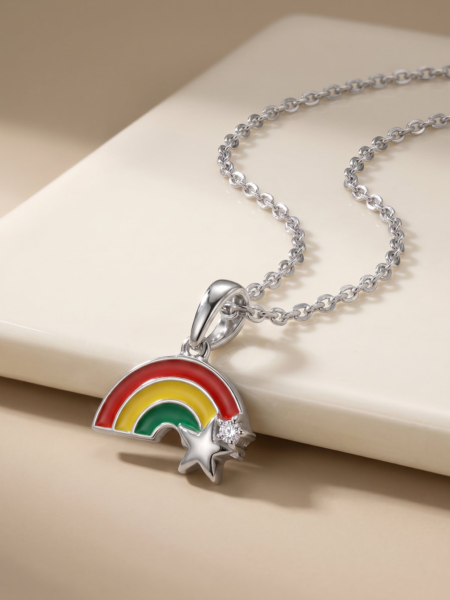 Silver Rainbow Hug Kids Pendant With Link Chain