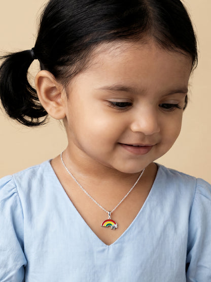 Silver Rainbow Hug Kids Pendant With Link Chain