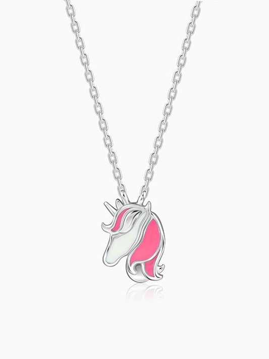 Silver Enchanting Unicorn Kids Pendant With Link Chain