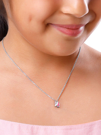 Silver Enchanting Unicorn Kids Pendant With Link Chain