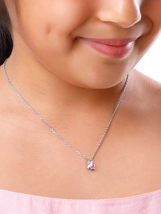 Silver Enchanting Unicorn Kids Pendant With Link Chain