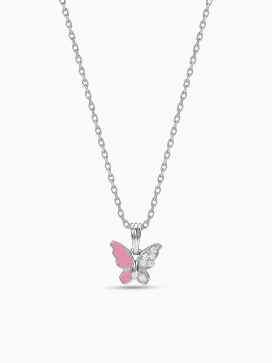 Silver Flutter In Blush Kids Pendant With Link Chain