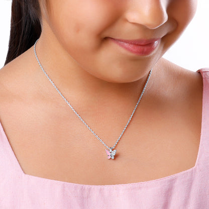Silver Flutter In Blush Kids Pendant With Link Chain